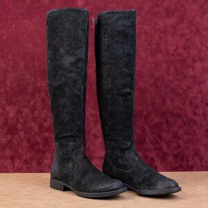 Born Women Borman Distress Black Leather Back Zipper Fashion OTK Boots sz 7